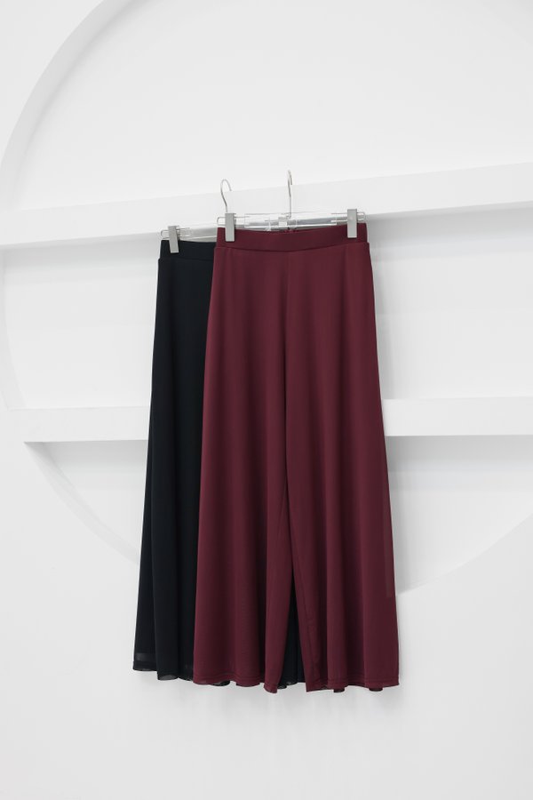 *TPZ LUXE MESH* STELLA HIGH WAISTED FLOWY MESH PANTS (PETITE) IN BURGUNDY