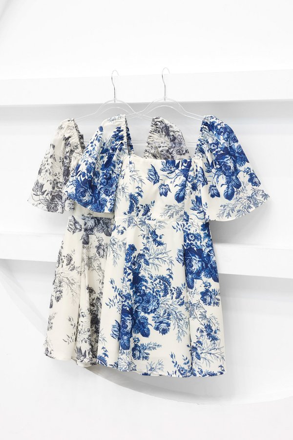 *TPZ* ELLE FLUTTER SLEEVES DRESS ROMPER WITH DETACHABLE SHORTS IN TOILE DE FORTUNE BLUE