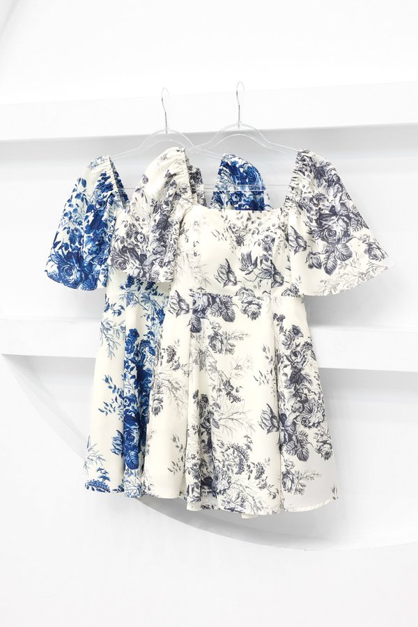 *TPZ* ELLE FLUTTER SLEEVES DRESS ROMPER WITH DETACHABLE SHORTS IN TOILE DE FORTUNE GREY LAVENDE