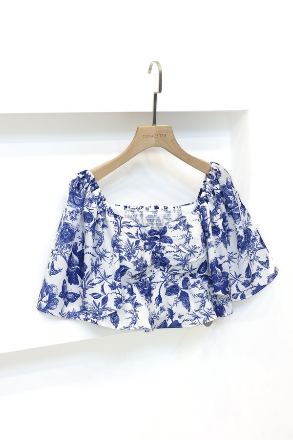 *TPZ* CLOVER BABY PEPLUM FLUTTER TOP IN TOILE DE FATE BLUE