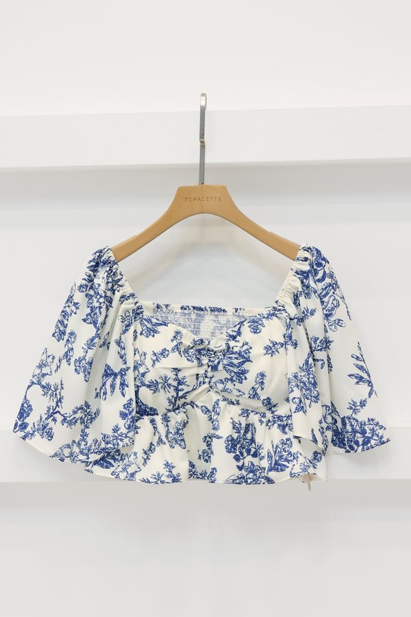 *TPZ* CLOVER BABY PEPLUM FLUTTER TOP IN TOILE DE HAPPINESS FRENCH BLUE