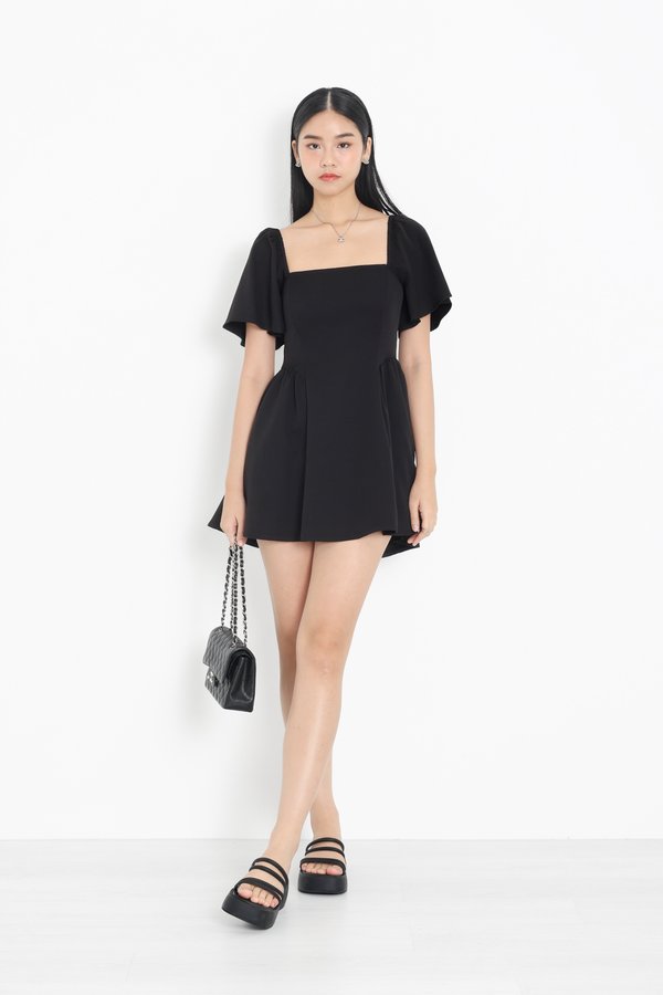 (PREORDER) *TPZ* Y2K FLUTTER SLEEVES DRESS ROMPER WITH DETACHABLE SHORTS IN BLACK