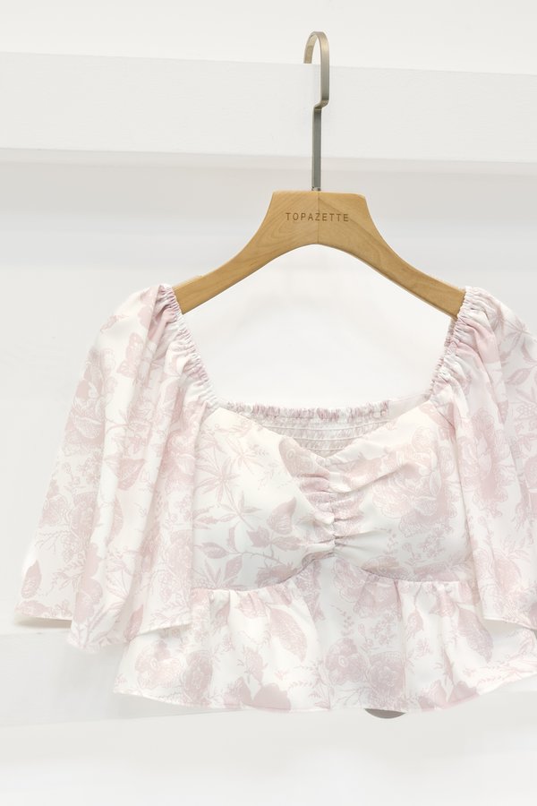 *TPZ* CLOVER BABY PEPLUM FLUTTER TOP IN TOILE DE FATE SOFT PINK