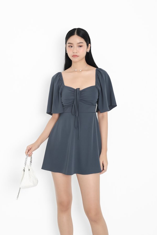 *TPZ* CELINA RUCHED DRESS ROMPER WITH DETACHABLE SHORTS IN MIDNIGHT TEAL