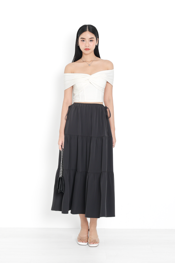 *TPZ* GENIE TIERED MAXI SKIRT IN GUNMETAL