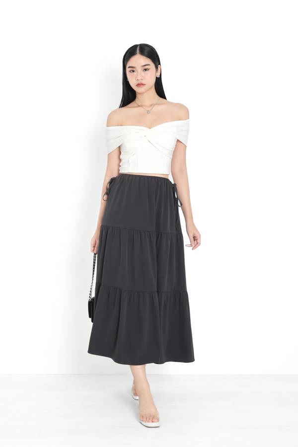 *TPZ* GENIE TIERED MAXI SKIRT IN GUNMETAL