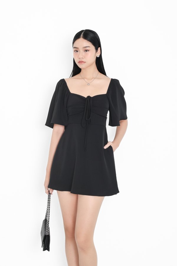 *TPZ* CELINA RUCHED DRESS ROMPER WITH DETACHABLE SHORTS IN BLACK