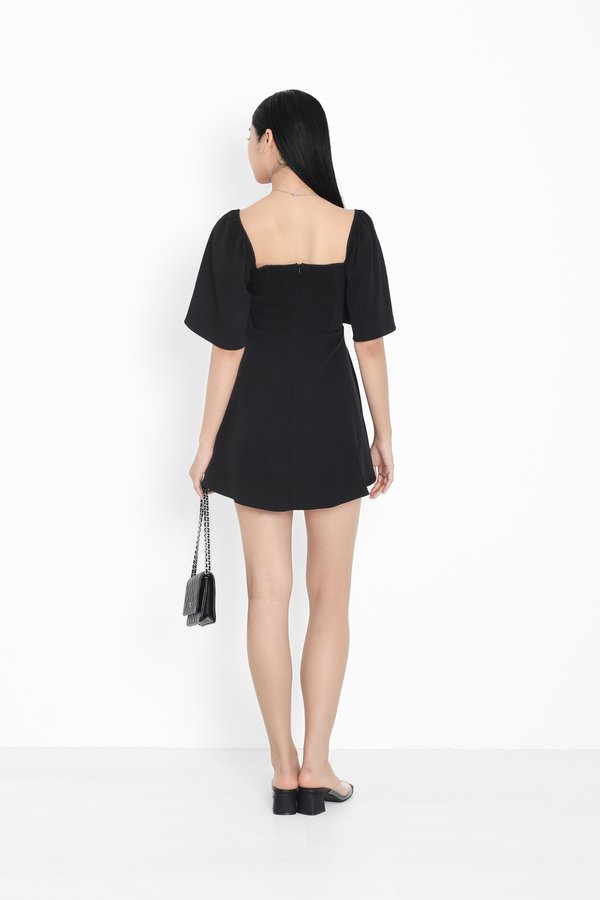 *TPZ* CELINA RUCHED DRESS ROMPER WITH DETACHABLE SHORTS IN BLACK