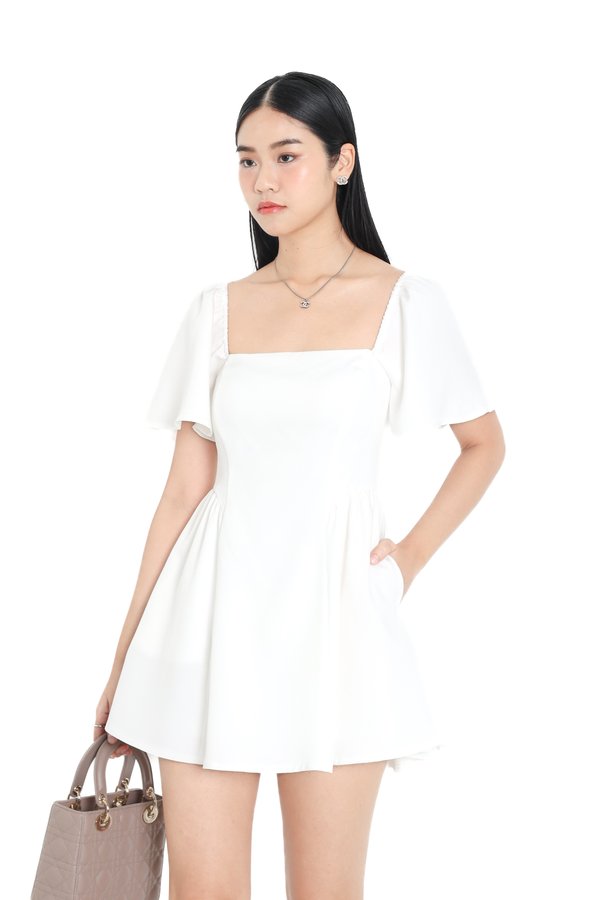 *TPZ* Y2K FLUTTER SLEEVES DRESS ROMPER WITH DETACHABLE SHORTS IN WHITE