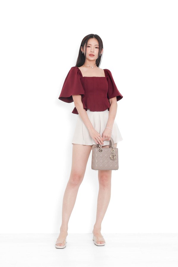 (PREORDER) *TPZ* HUNDRED PETALS FLUTTER SLEEVES TOP IN BURGUNDY