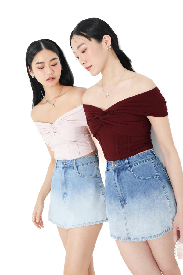 *TPZ* PERFECT OFF SHOULDER PANEL TOP IN BURGUNDY