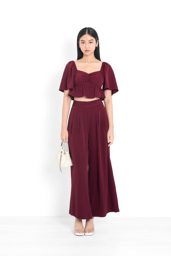 *TPZ* ACE HIGH WAISTED FLOWY PANTS (REGULAR) IN DEEP BURGUNDY