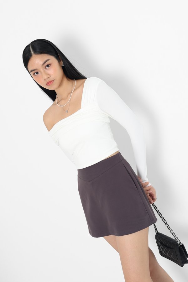 *TPZ* JAYNA HIGH WAISTED CONTOURED SKORTS (PETITE) *GWP* FREE PEARL BELT WITH RIBBON CHARM IN GUNMETAL LAVENDER