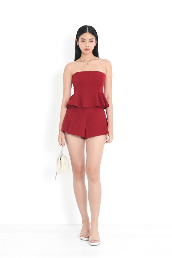 (PREORDER) *TPZ* FORTUNA HIGH WAISTED SHORTS (PETITE) IN RED