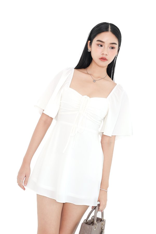 *TPZ* CELINA RUCHED DRESS ROMPER WITH DETACHABLE SHORTS IN WHITE