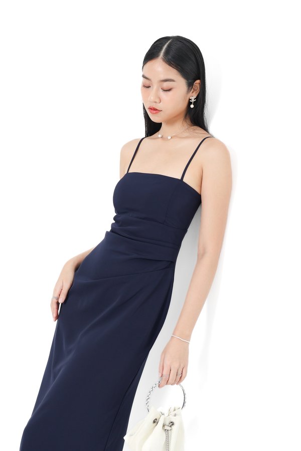 (PREORDER) *TPZ* KIRA RUCHED MIDI DRESS IN MIDNIGHT NAVY