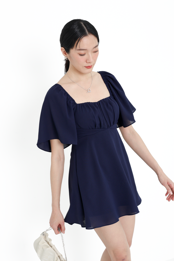 *TPZ* MINI KAS SWEETHEART FLUTTER SLEEVES DRESS ROMPER IN NAVY