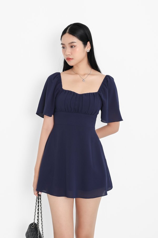 *TPZ* DESSA FLUTTER SLEEVES DRESS ROMPER WITH DETACHABLE SHORTS IN NAVY