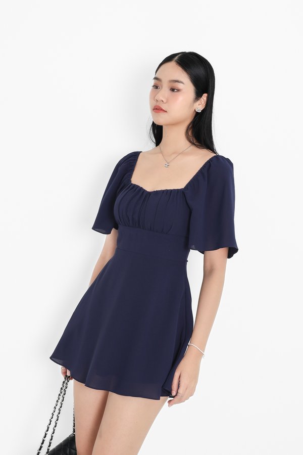 *TPZ* DESSA FLUTTER SLEEVES DRESS ROMPER WITH DETACHABLE SHORTS IN NAVY