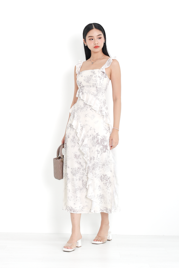 *TPZ* VELS RUFFLES MAXI DRESS IN TOILE DE CHANCE IVORY OAK