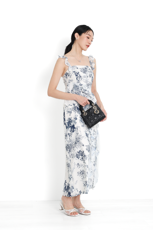 *TPZ* VELS RUFFLES MAXI DRESS IN TOILE DE CHANCE DEEP BLUE