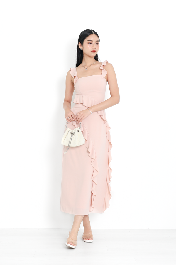 *TPZ* VELS RUFFLES MAXI DRESS IN SALMON PINK