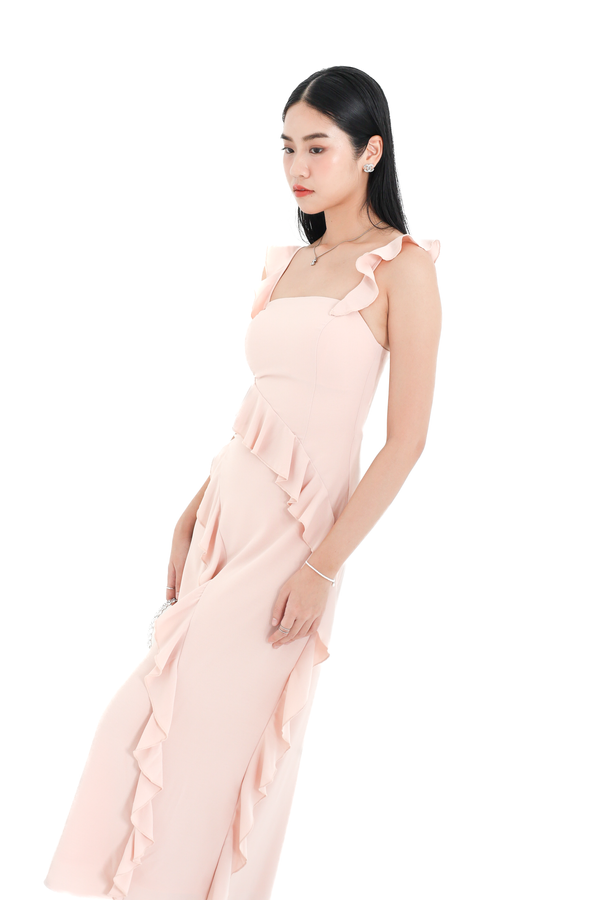 *TPZ* VELS RUFFLES MAXI DRESS IN SALMON PINK