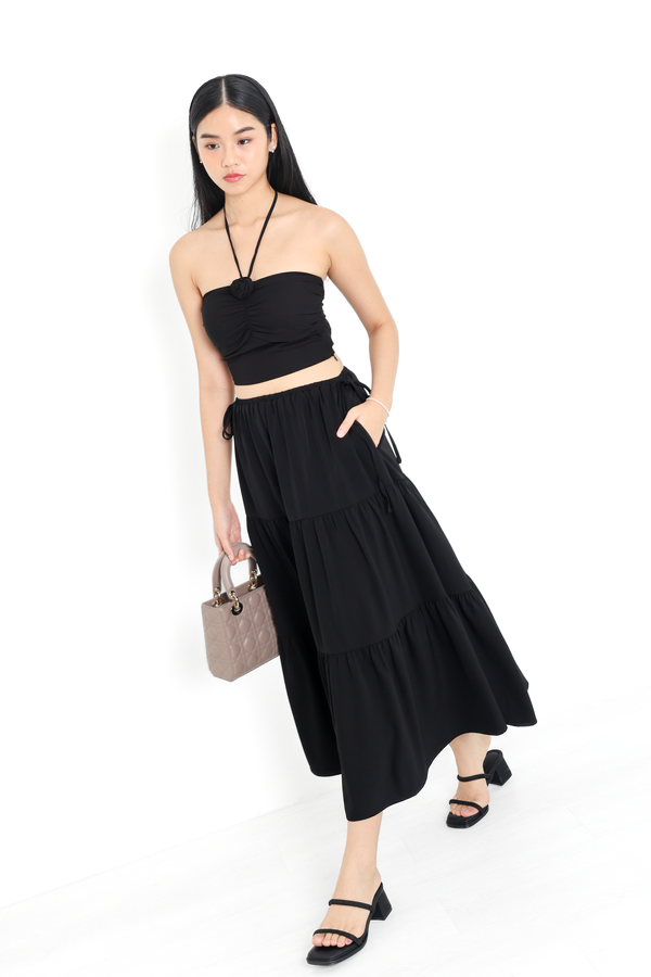 *TPZ* GENIE TIERED MAXI SKIRT IN BLACK