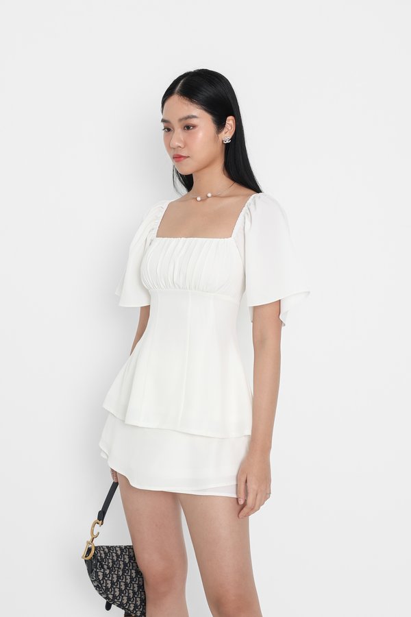 *TPZ* JACE FLUTTER SLEEVES LONGLINE TOP IN WHITE