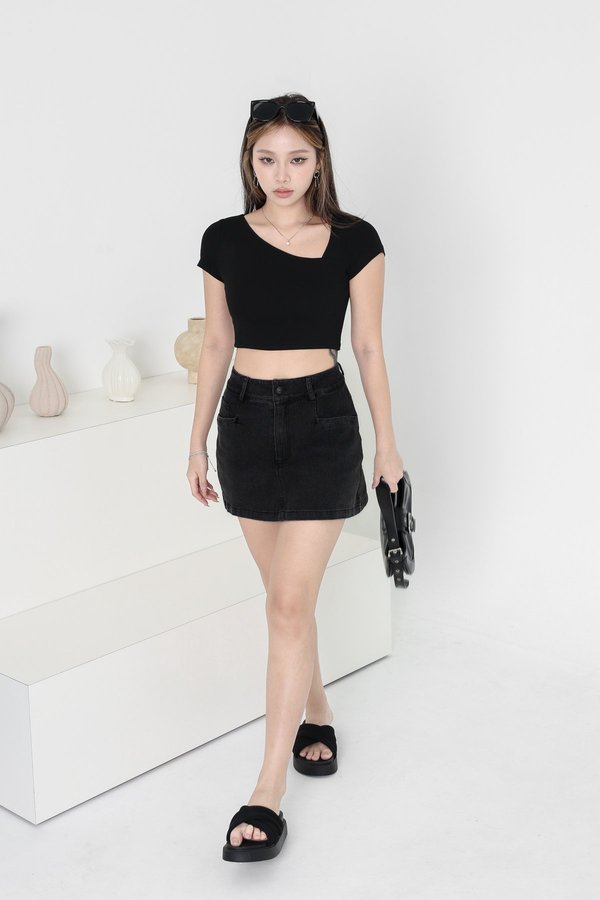 *TPZ* CHILL AND THRILL DENIM SKORTS 3.0 IN BLACK