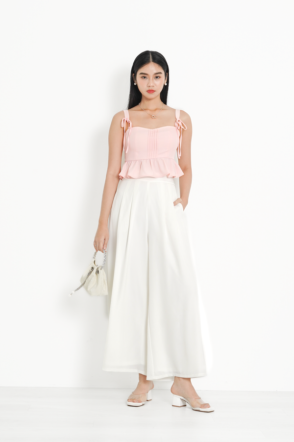 *TPZ* CALI RIBBON PLEATED BABY PEPLUM TOP IN ICE PINK