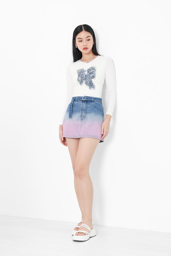 *TPZ* GAGA DENIM SKORTS (REGULAR) WITH MATCHING BELT IN PINK OMBRE