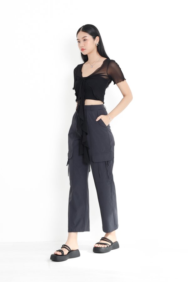 *TPZ* JENNIE RIBBON CARGO PANTS (PETITE) IN GUNMETAL BLUE