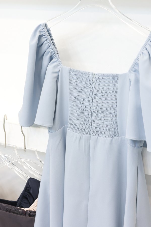 *TPZ* ELLE FLUTTER SLEEVES DRESS ROMPER 2.0 WITH DETACHABLE SHORTS IN BABY BLUE