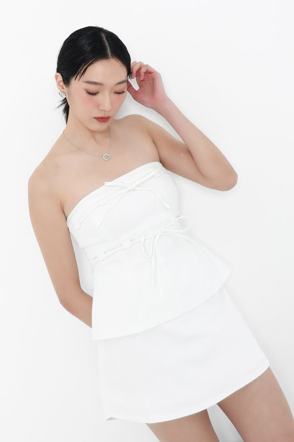 *TPZ* ENDEAR TWIN RIBBON DENIM TOP IN WHITE