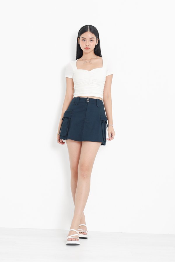 *TPZ* RIVELLE DENIM CARGO SKORTS (PETITE) IN MIDNIGHT TEAL
