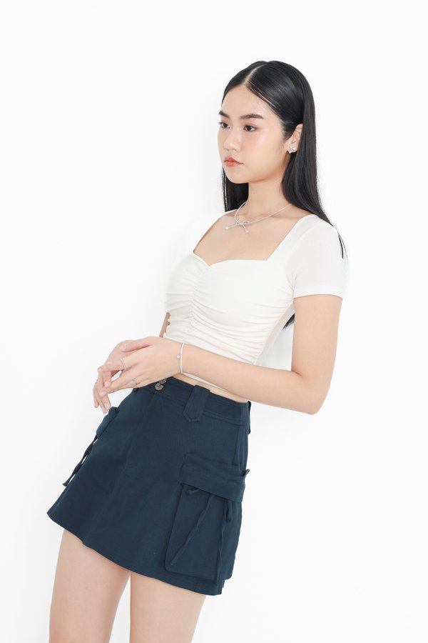 *TPZ* RIVELLE DENIM CARGO SKORTS (PETITE) IN MIDNIGHT TEAL
