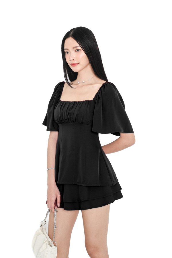 (PO ETA: MID JULY) *TPZ* JACE FLUTTER SLEEVES LONGLINE TOP IN BLACK