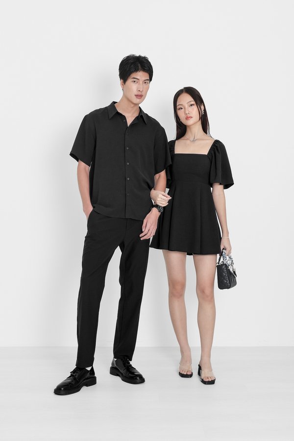 (PREORDER) *TPZ* ELLE FLUTTER SLEEVES DRESS ROMPER 2.0 WITH DETACHABLE SHORTS IN BLACK