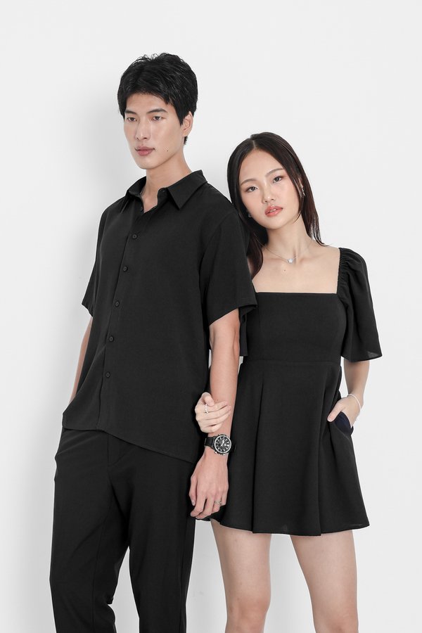 (PREORDER) *TPZ* ELLE FLUTTER SLEEVES DRESS ROMPER 2.0 WITH DETACHABLE SHORTS IN BLACK