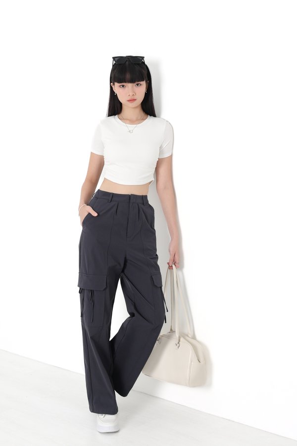 *TPZ* JENNIE RIBBON CARGO PANTS (REGULAR) IN GUNMETAL BLUE