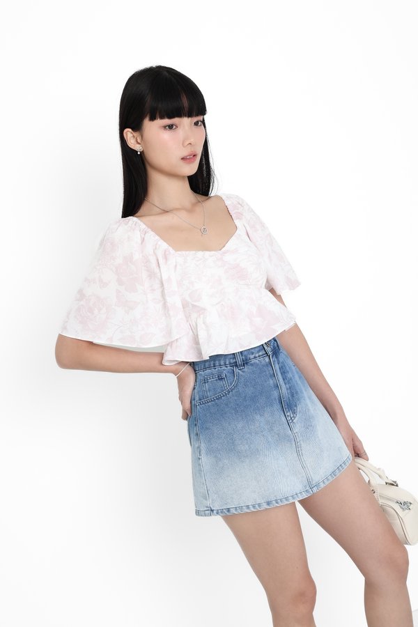 *TPZ* CLOVER BABY PEPLUM FLUTTER TOP IN TOILE DE FATE SOFT PINK