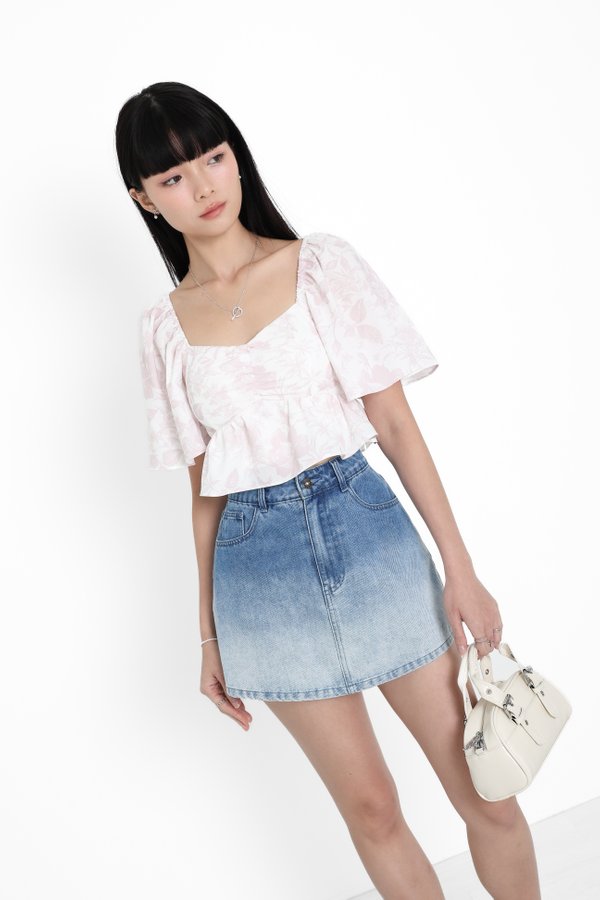 *TPZ* CLOVER BABY PEPLUM FLUTTER TOP IN TOILE DE FATE SOFT PINK