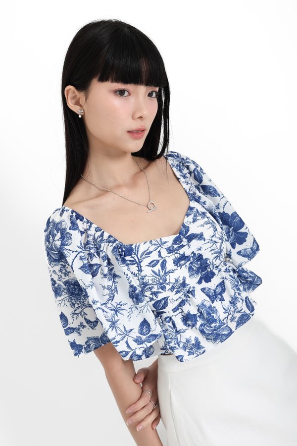 *TPZ* CLOVER BABY PEPLUM FLUTTER TOP IN TOILE DE FATE BLUE