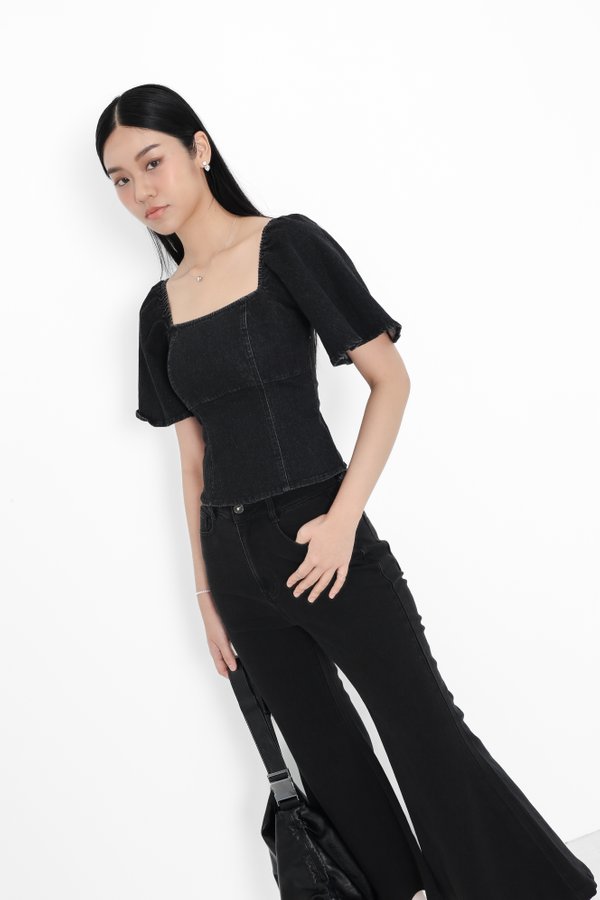 (PREORDER) *TPZ* SKYLINE BELL BOTTOM DENIM JEANS (PETITE) IN BLACK WASH