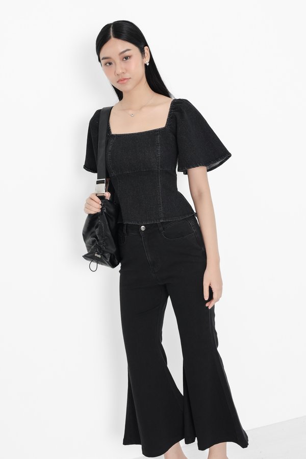 (PREORDER) *TPZ* SKYLINE BELL BOTTOM DENIM JEANS (PETITE) IN BLACK WASH