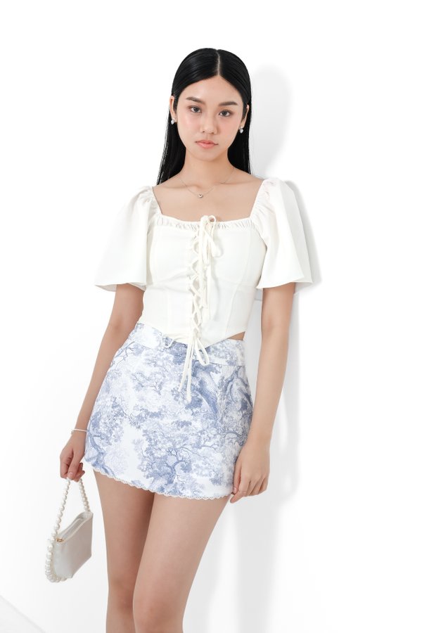 (PREORDER) *TPZ* CANDIS CORSET FLUTTER SLEEVES TOP IN WHITE