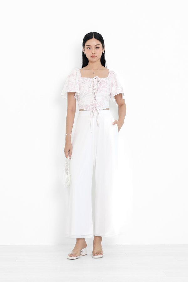 (PREORDER) *TPZ LUXE MESH* STELLA HIGH WAISTED FLOWY MESH PANTS (PETITE) IN WHITE