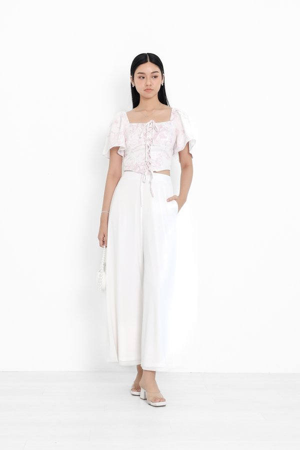 (PREORDER) *TPZ LUXE MESH* STELLA HIGH WAISTED FLOWY MESH PANTS (REGULAR) IN WHITE