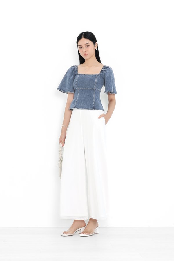 (PREORDER) *TPZ* MON CHERIE DENIM SLEEVED TOP IN DARK WASH